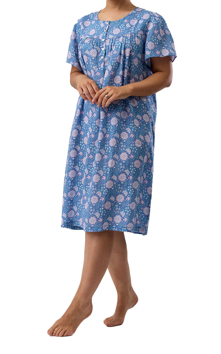 Schrank 100% Lyocell Nightgown with Short Sleeve in Denim Boho Print SK709B5