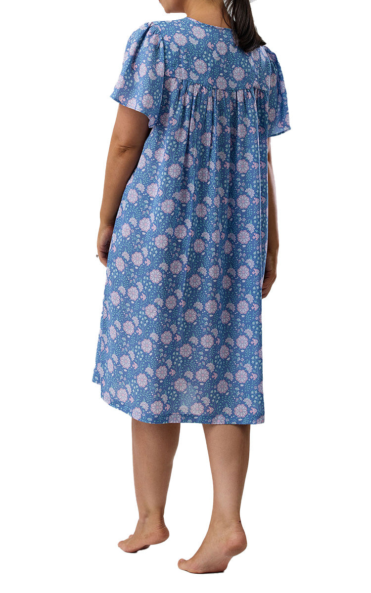 Schrank 100% Lyocell Nightgown with Short Sleeve in Denim Boho Print SK709B5