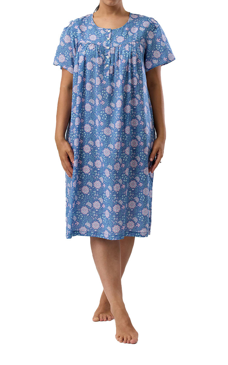 Schrank 100% Lyocell Nightgown with Short Sleeve in Denim Boho Print SK709B5