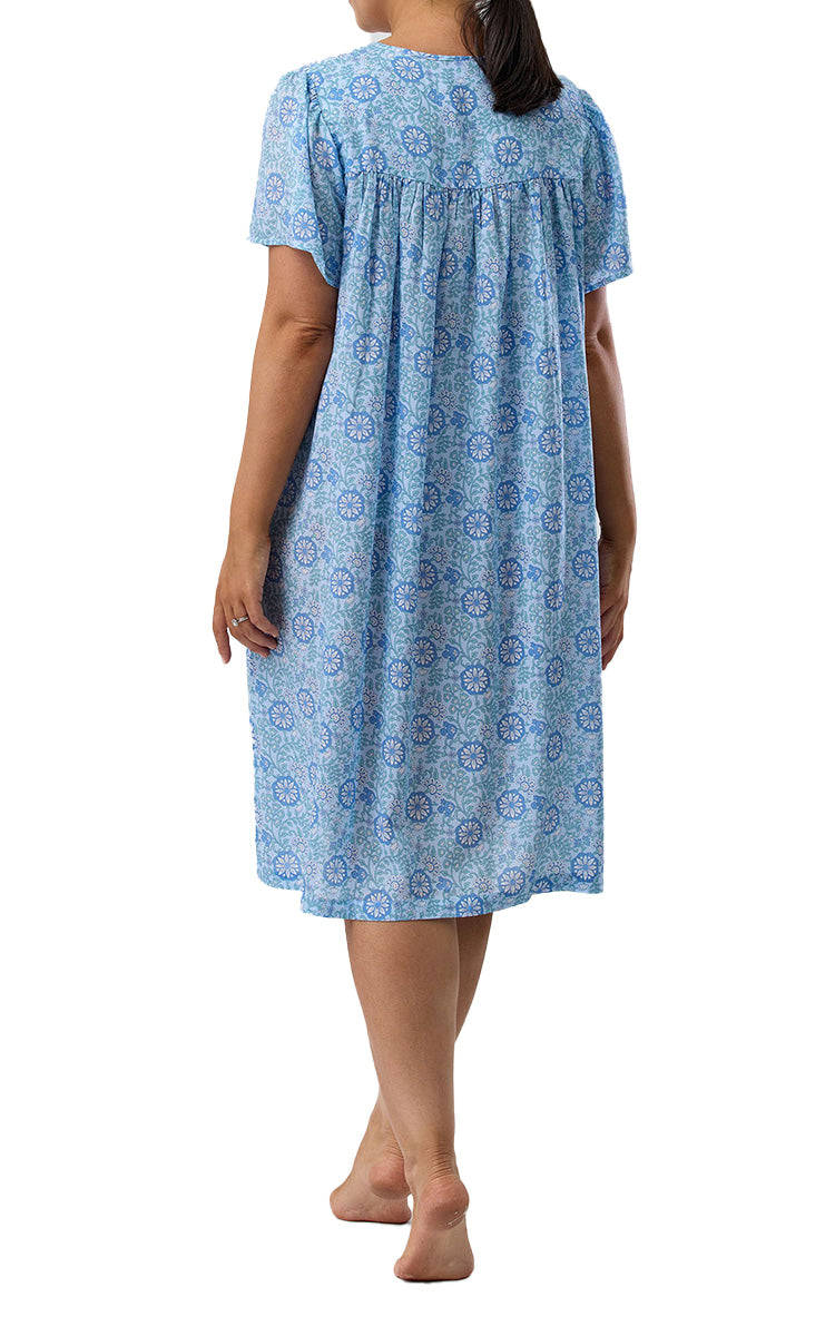 Schrank 100% Lyocell Nightgown with Short Sleeve in Sky Blue Boho Print SK709B5