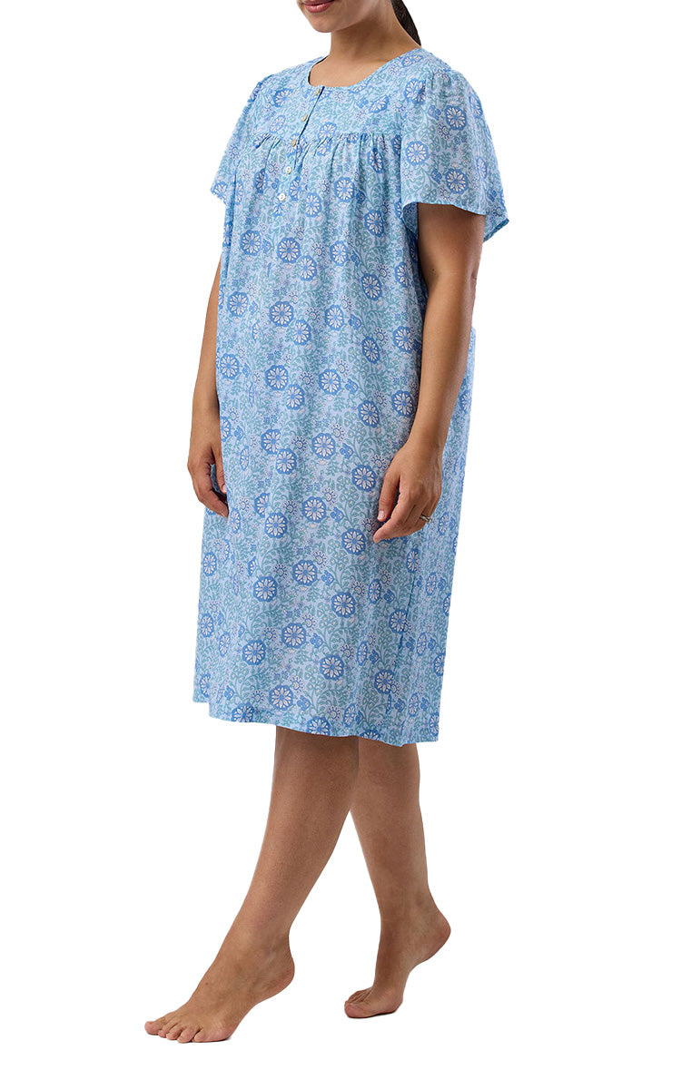 Schrank 100% Lyocell Nightgown with Short Sleeve in Sky Blue Boho Print SK709B5