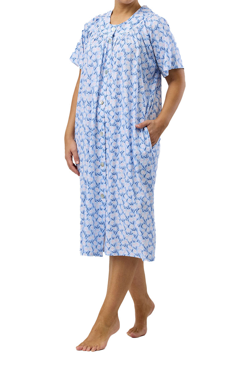 Schrank 100% Cotton Jersey Brunchcoat with Short Sleeve in Blue Daisy SK925D