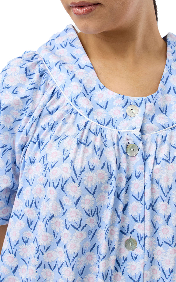 Schrank 100% Cotton Jersey Brunchcoat with Short Sleeve in Blue Daisy SK925D