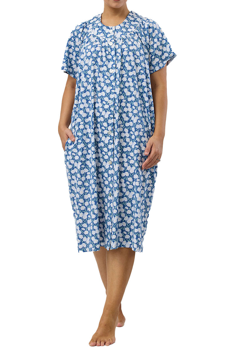 Schrank 100% Cotton Jersey Brunchcoat with Short Sleeve in Denim Daisy SK925D