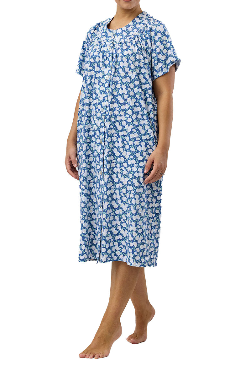 Schrank 100% Cotton Jersey Brunchcoat with Short Sleeve in Denim Daisy SK925D