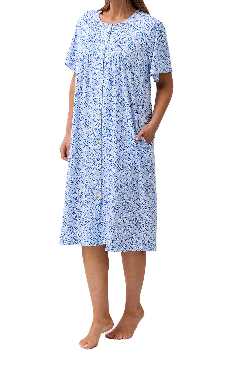 Schrank 100% Cotton Brunchcoat with Short Sleeve in Blue Camellia SK927C6