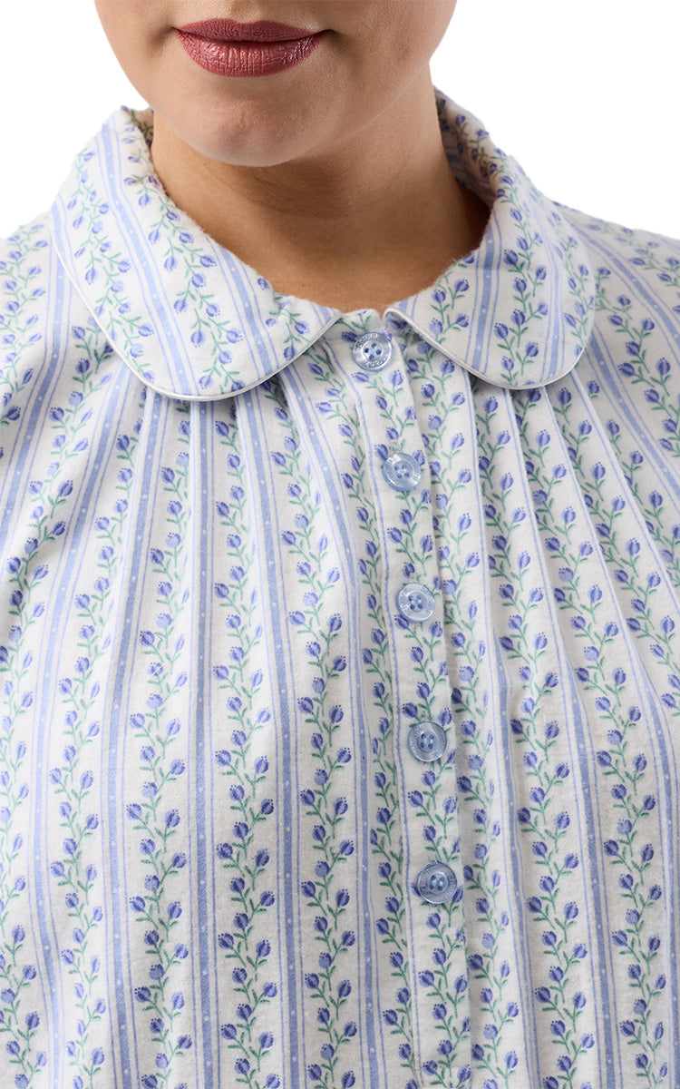 Schrank 100% Cotton Flannelette Nightgown With Collar In Blue Tulip Stripe SK629T6