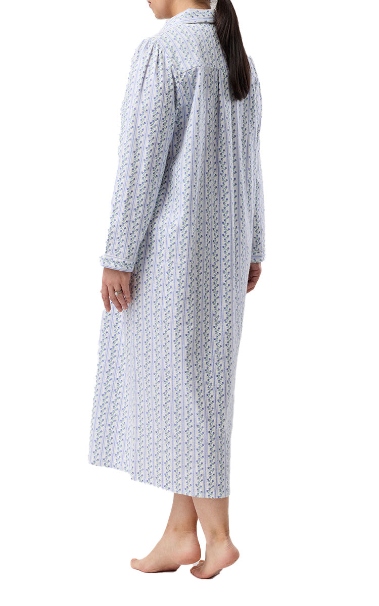 Schrank 100% Cotton Flannelette Nightgown With Collar In Blue Tulip Stripe SK629T6