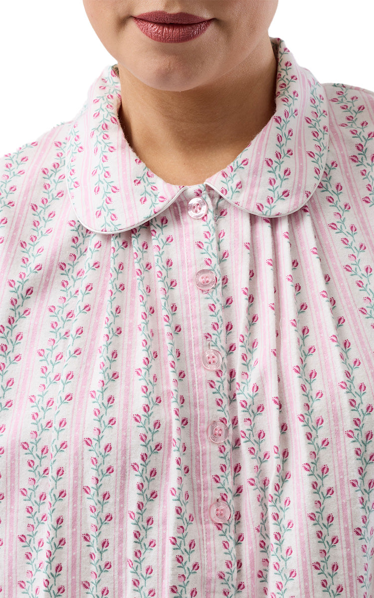 Schrank 100% Cotton Flannelette Nightgown with Long Sleeve and Collar In Pink Tulip Stripe SK629T6