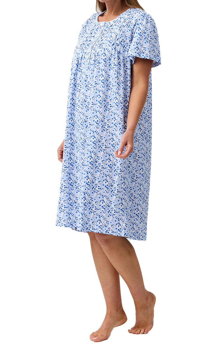 Schrank 100% Cotton Jersey Nightgown with Short Sleeve in Blue Camellia SK310C6