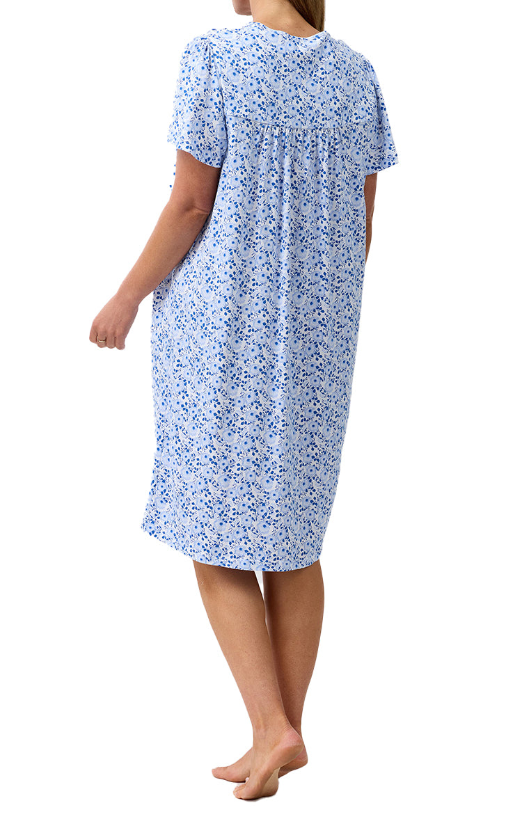 Schrank 100% Cotton Jersey Nightgown with Short Sleeve in Blue Camellia SK310C6