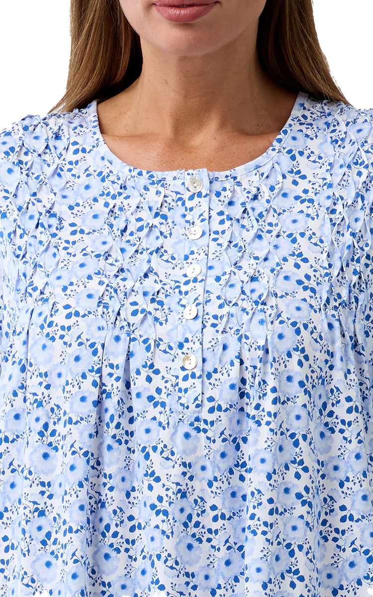 Schrank 100% Cotton Jersey Nightgown with Short Sleeve in Blue Camellia SK310C6