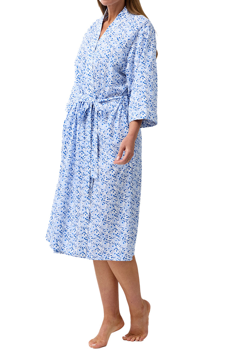 Schrank 100% Cotton Jersey Robe with 3/4 Length Sleeve in Blue Camellia SK952C6