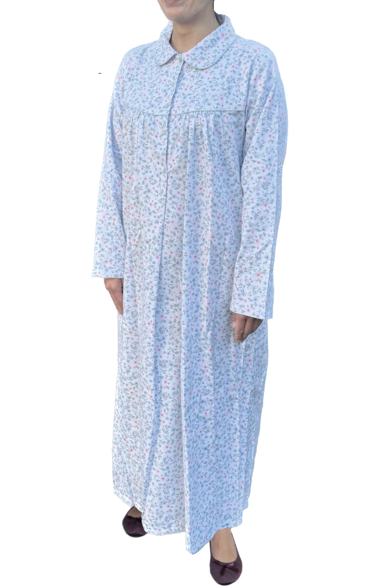 Schrank 100% Cotton Flannelette Nightgown With Collar In Blue Floral SK136 SALE