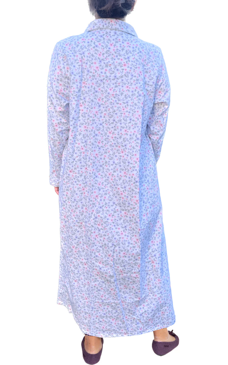Schrank 100% Cotton Flannelette Nightgown With Collar In Blue Floral SK136 SALE