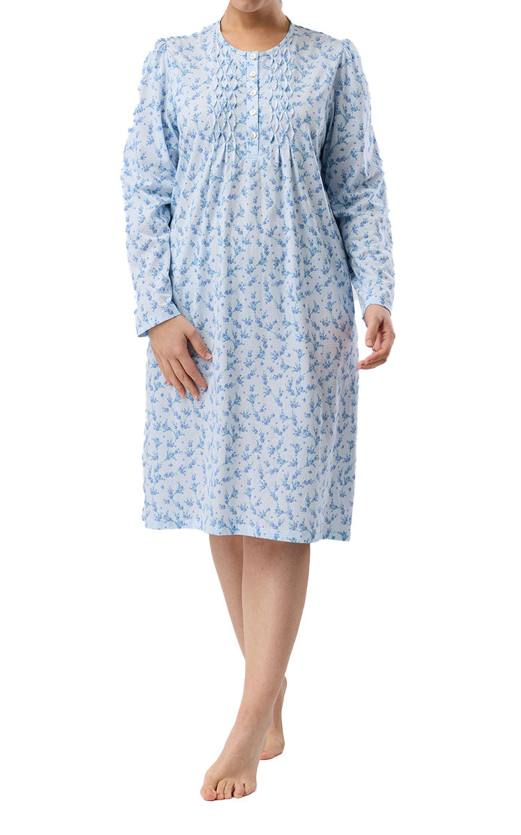 Schrank Polycotton Jersey Long Sleeve Nightgown In Jasmine Blue SK244J6