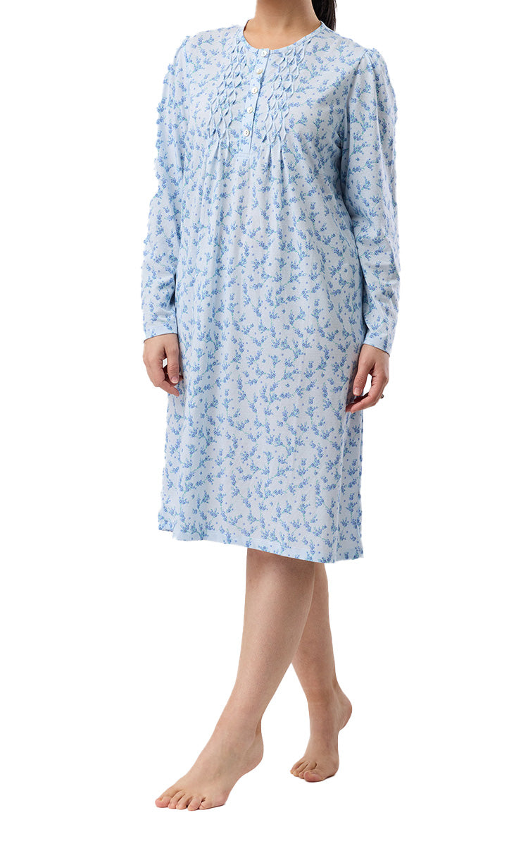 Schrank Polycotton Jersey Long Sleeve Nightgown In Jasmine Blue SK244J6
