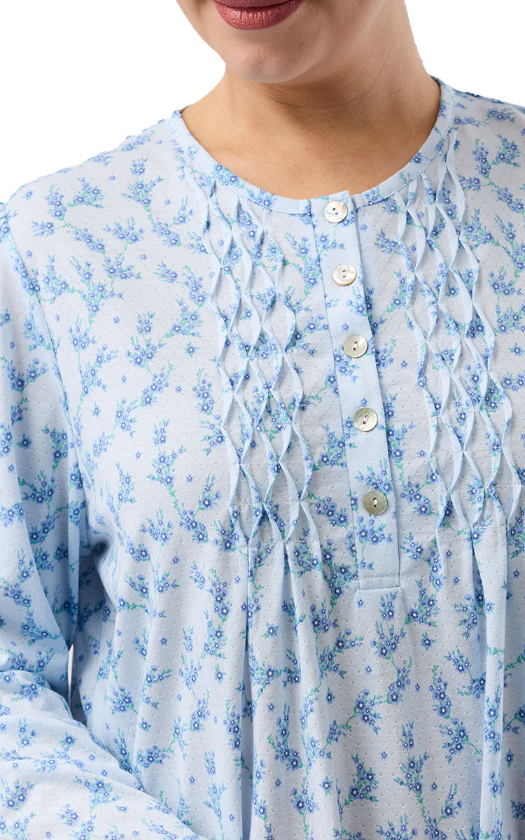 Schrank Polycotton Jersey Long Sleeve Nightgown In Jasmine Blue SK244J6