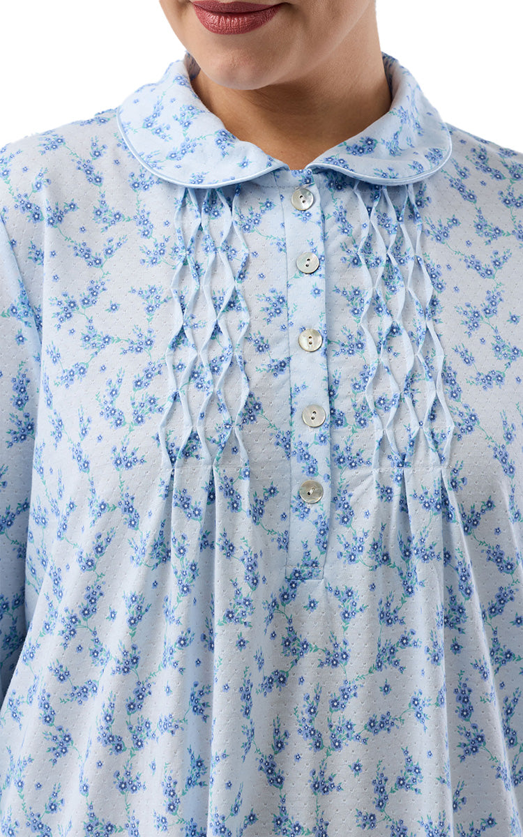 Schrank Polycotton Jersey Embroidered Nightgown With Collar In Blue Jasmine Floral SK251J6
