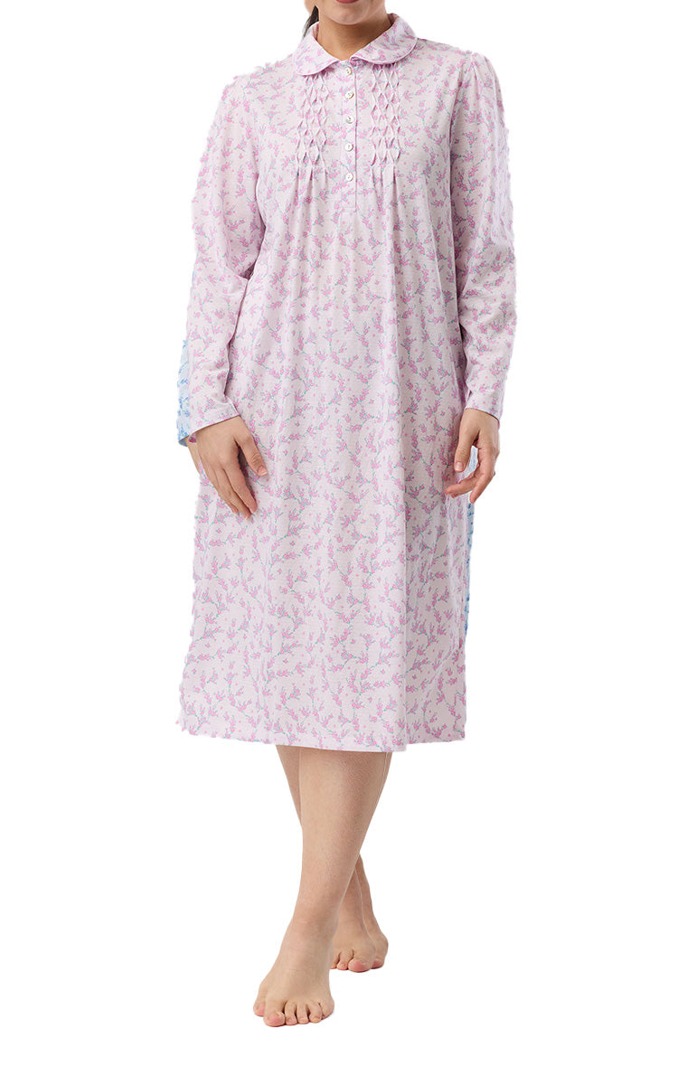 Schrank Polycotton Jersey Embroidered Nightgown With Collar In Pink Jasmine Floral SK251J6