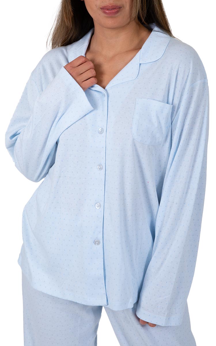 Woman wearing Schrank Pyjama for winter in polycotton