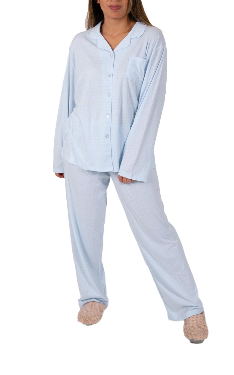 Woman wearing Schrank Pyjama for winter in polycotton