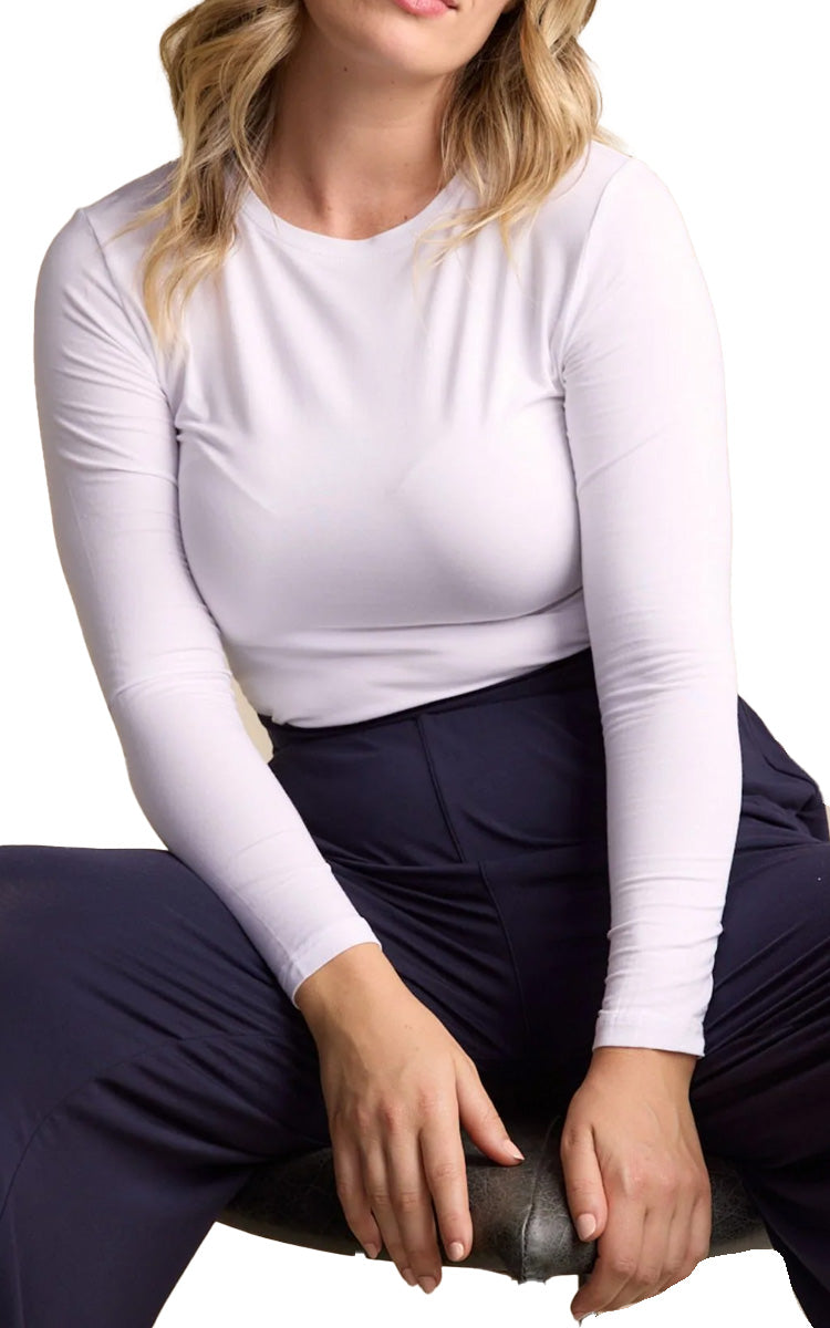 Tani 100% Modal Top with Long Sleeve and Round Neck in White 79276