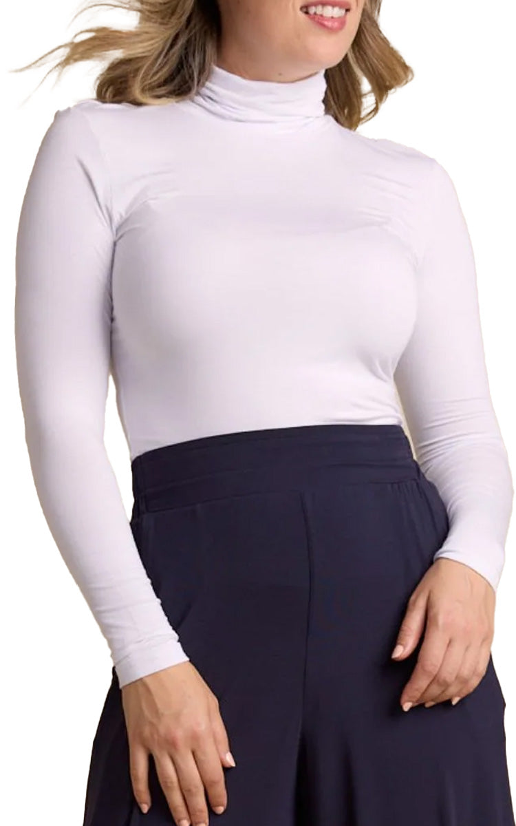 Tani 100% Modal Top with Long Sleeve and Skivvy Neck in White 79278
