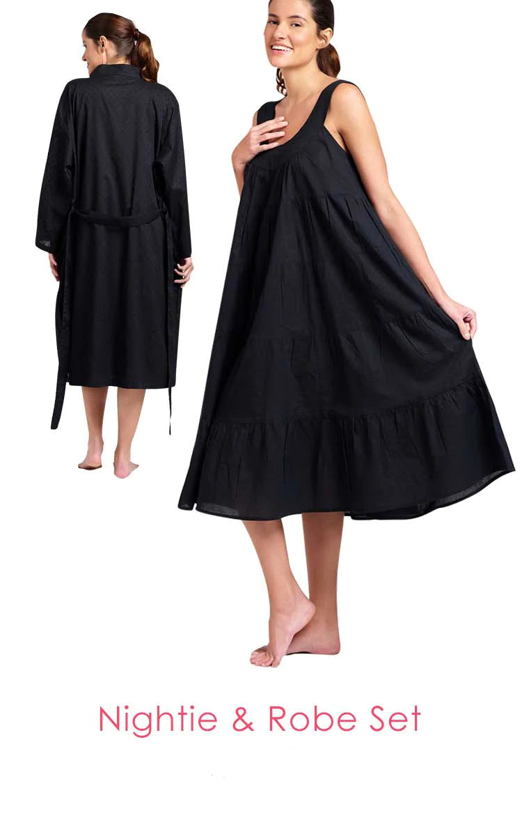 Arabella MATCHING SET Sonia Robe and Chelsea Nightie in Black MD-764BK and MD-74BK