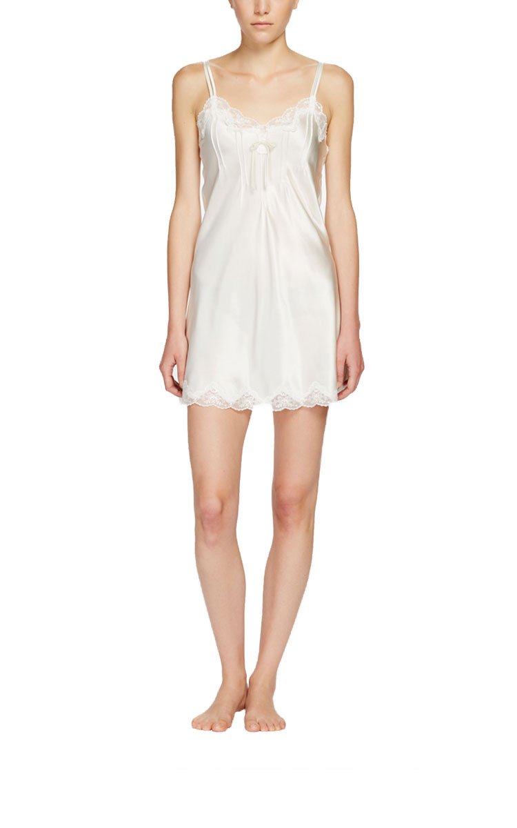 woman wearing ginia silk chemise in ivory