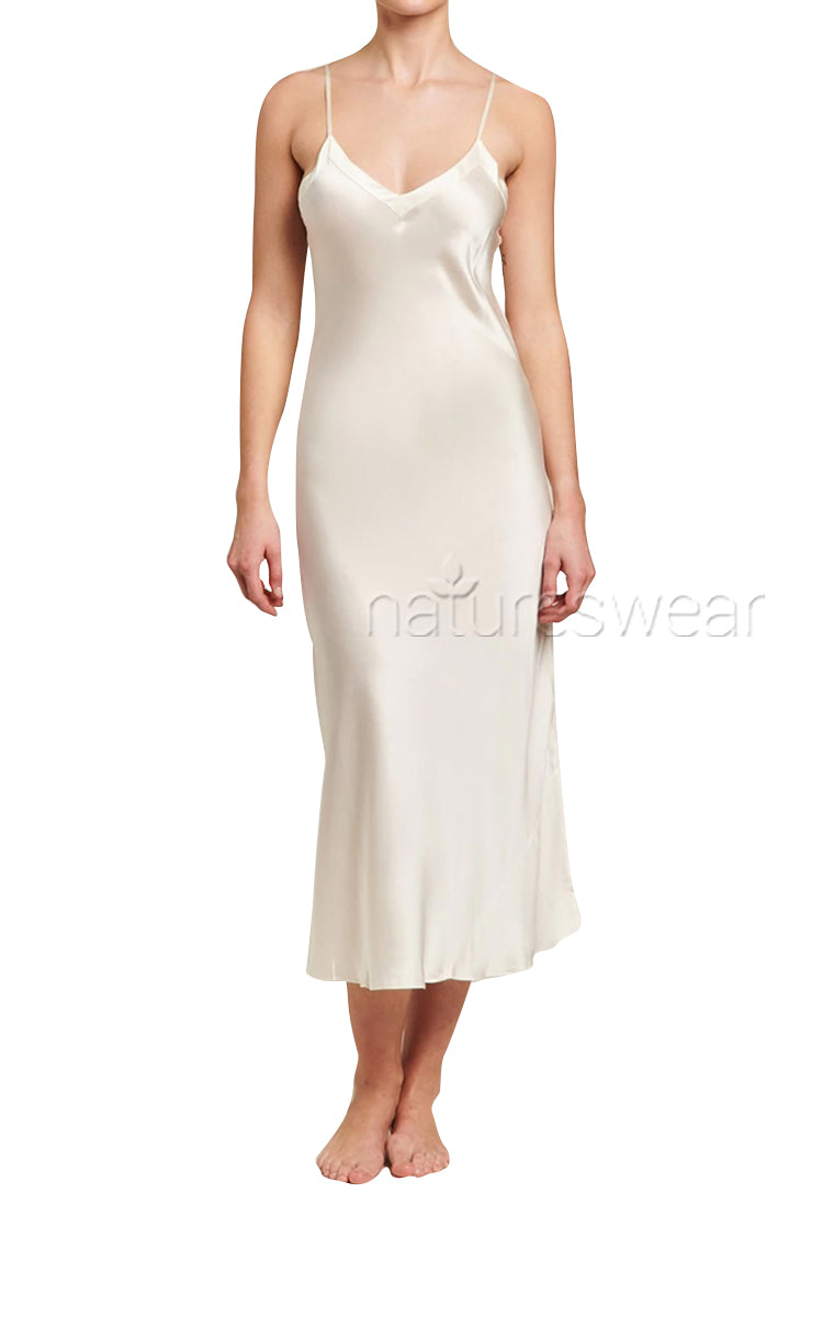 woman wearing ginia silk nightgown in ivory