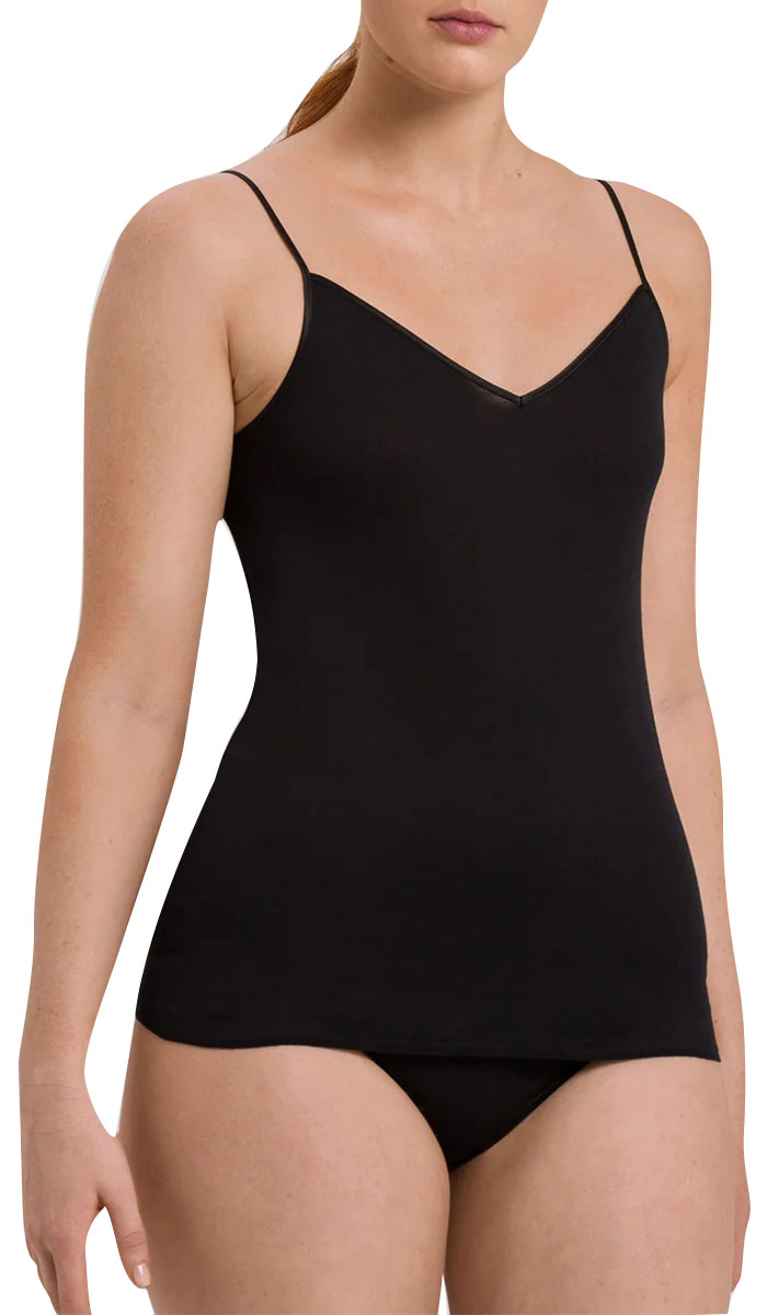 woman wearing hanro singlet in black