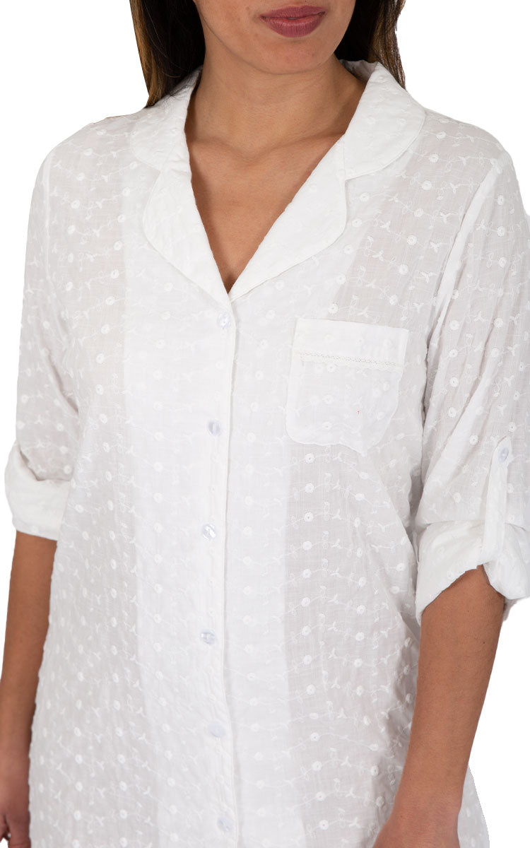 Woman wearing white cotton beach dress from Lingadore Australia