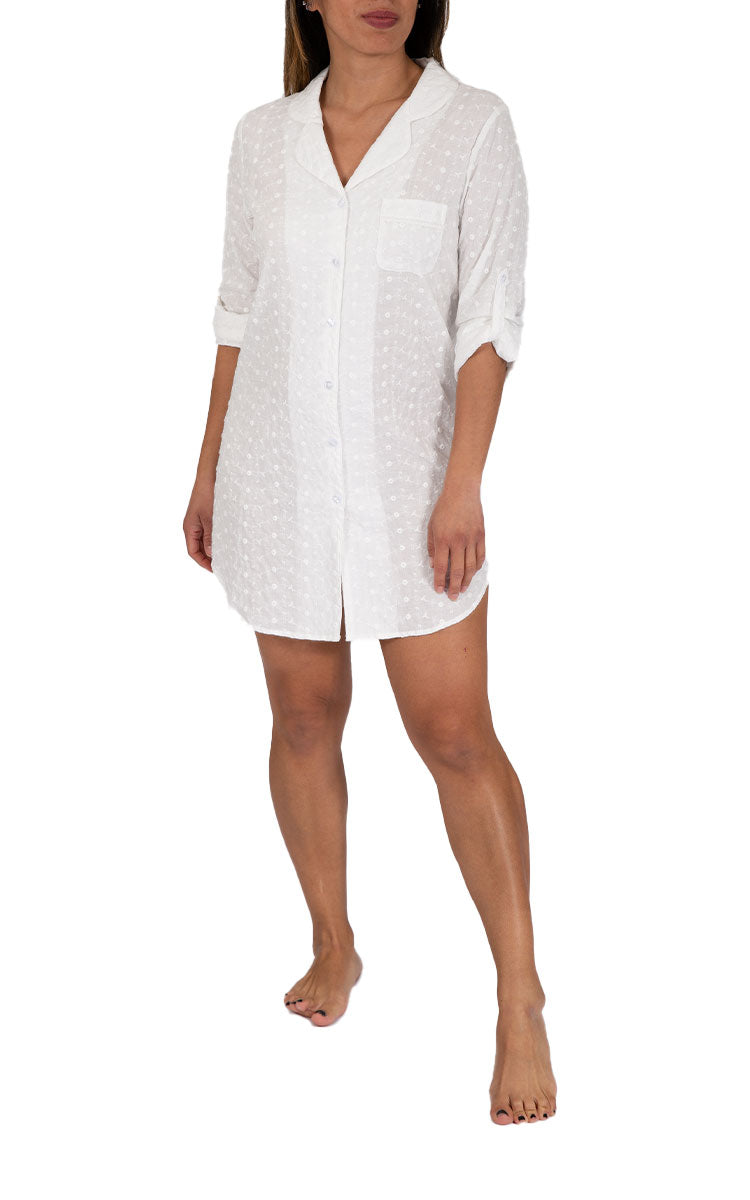 Woman wearing white cotton beach dress from Lingadore Australia