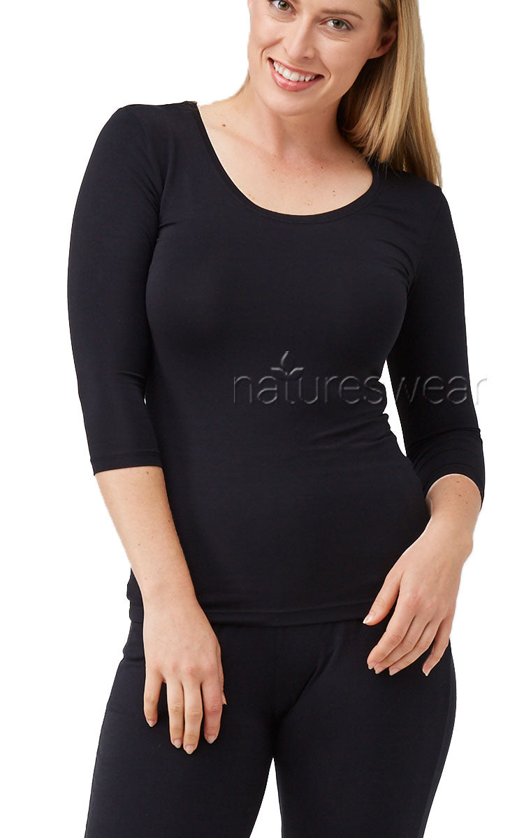 Tani 3/4 Sleeve Scoop Neck Top Black Australia and New Zealand Modal womenswear
