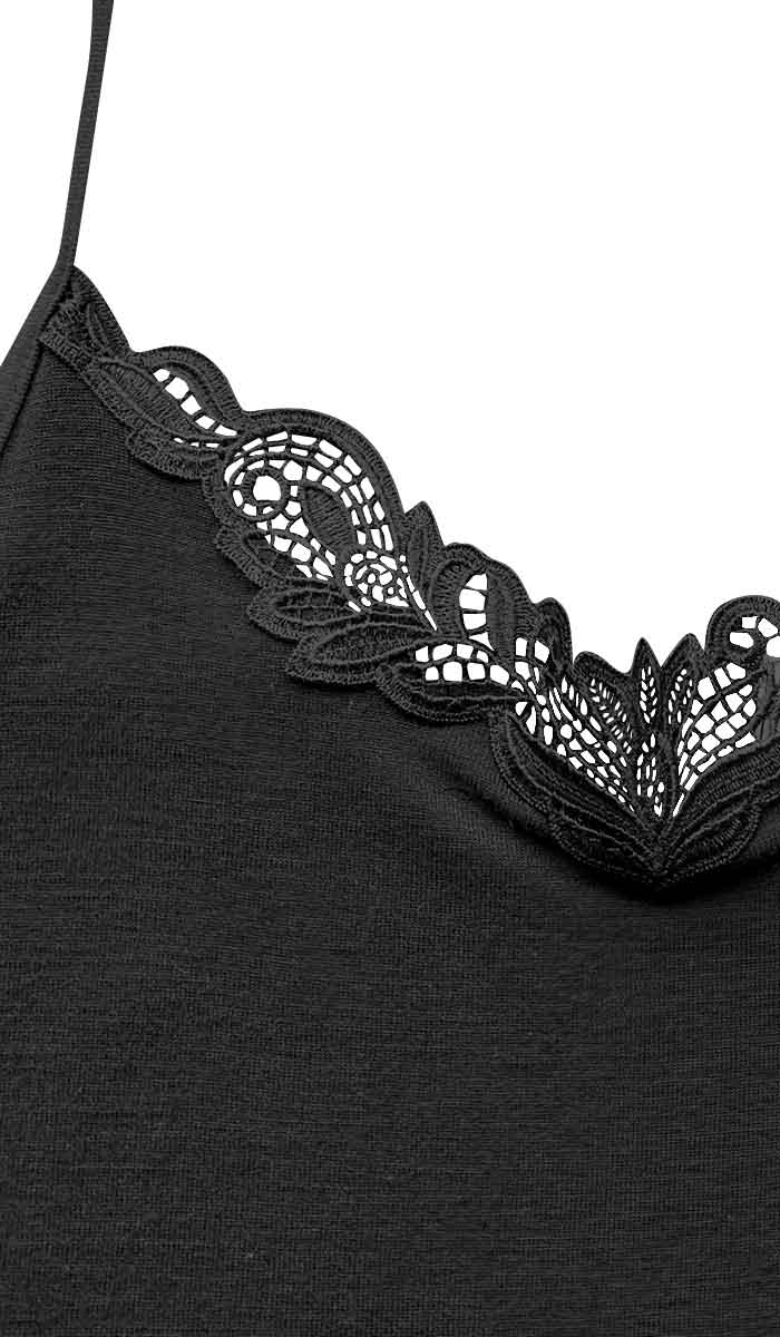 Emmebivi Lace Trim 85% wool and 15% Silk Singlet In Black 93061