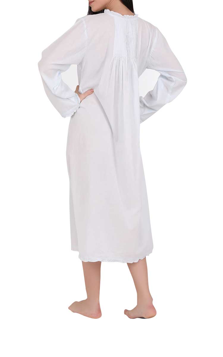 Woman wearing cotton long sleeve winter nightie by Arabella 