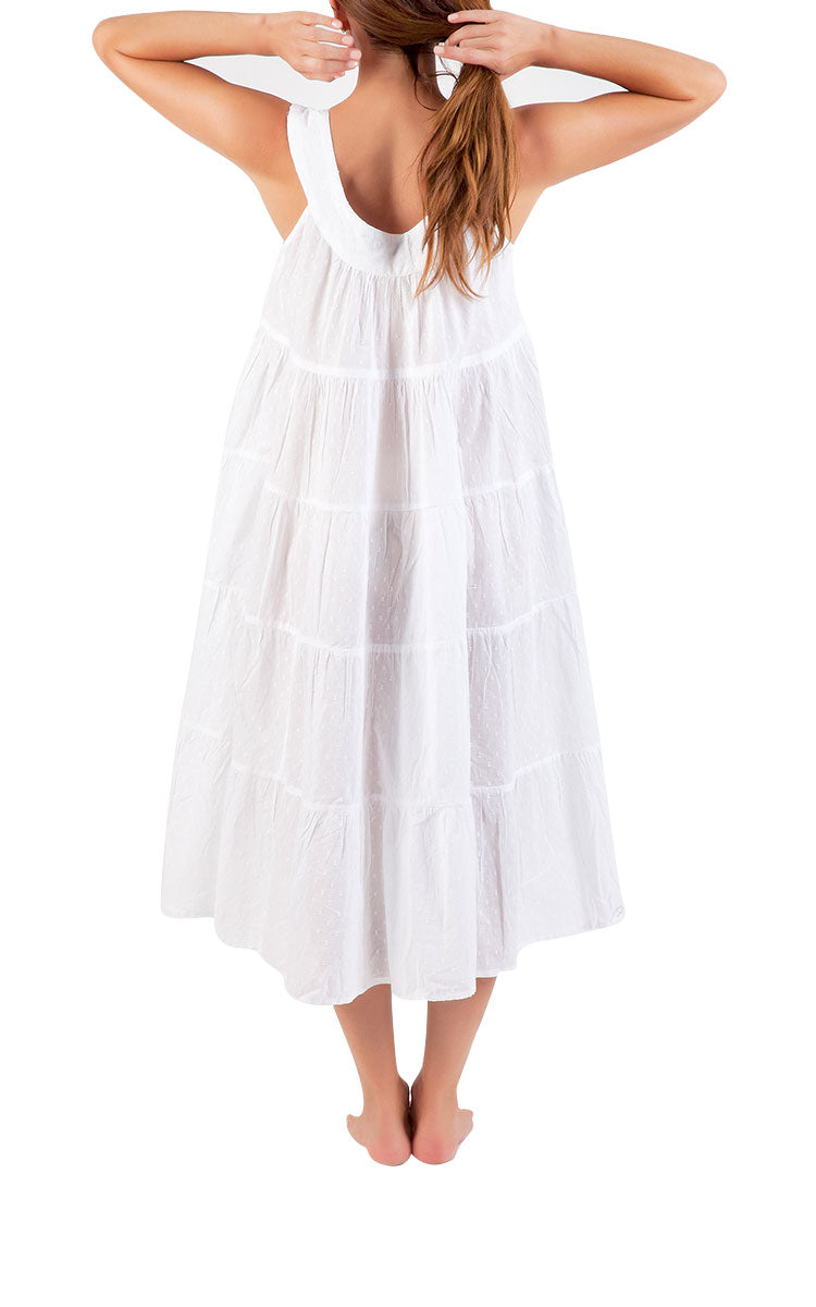 woman wearing Arabella cotton sundress in white