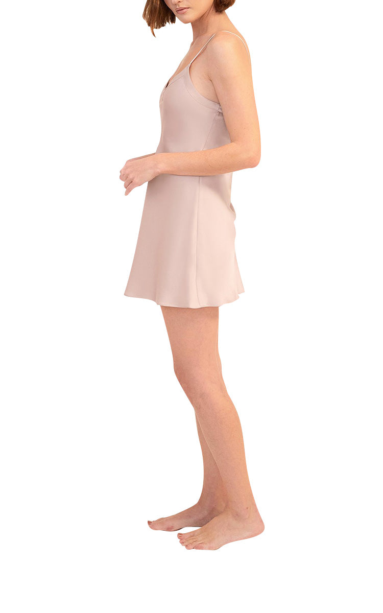 woman wearing Ginia Silk chemise In Silver Pink