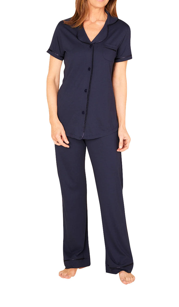 Cosabella Bella Short Sleeve Top & Long Pant Pyjama Set Navy