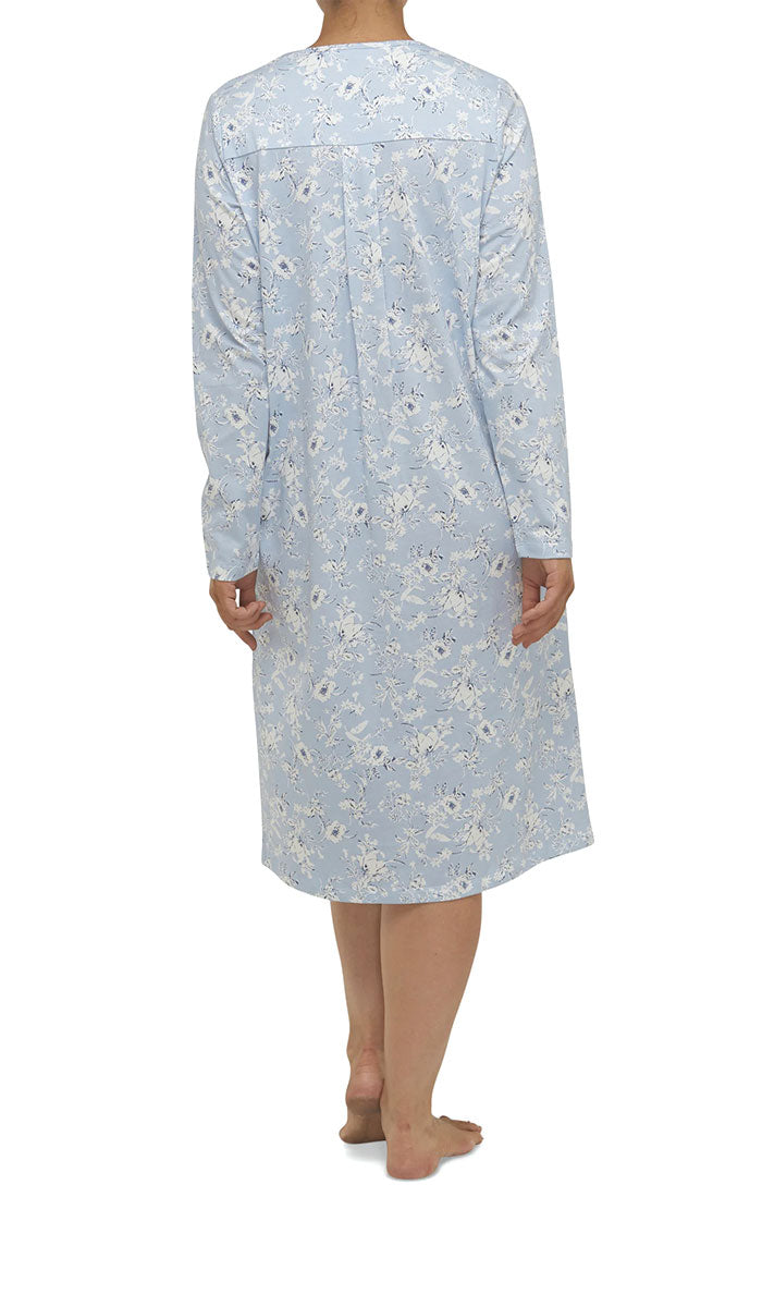 Schrank Shelley Long Sleeve Cotton Nightgown in Blue Floral Print